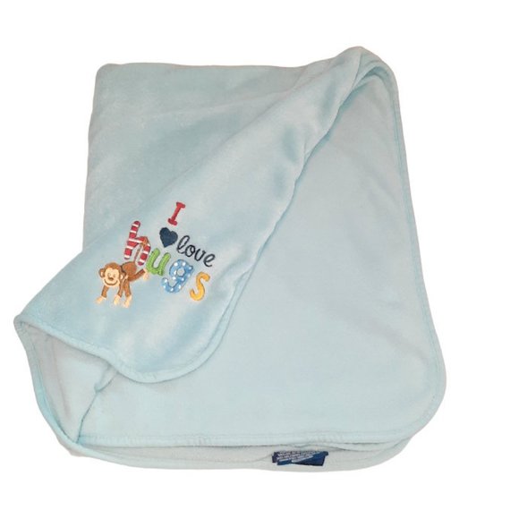 Northpoint Baby Monkey I Love Hugs Blue Lovey Security Blanket 37" X 29" - Picture 3 of 7